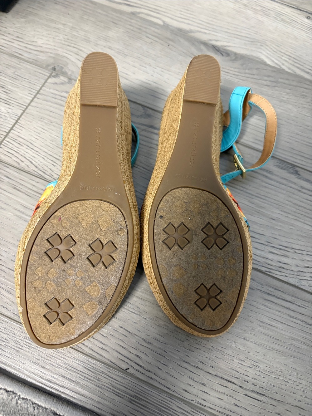 Naturalizer Turquoise Floral Wedge Sandals with Rosette Accent - Picture 2 of 2